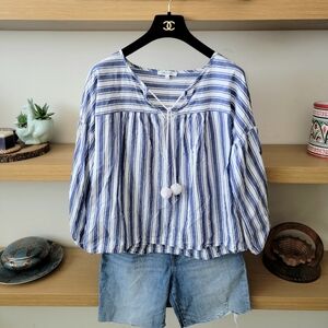 NWOT Madewell nautical Blue striped Peasant Top Size M 100%cotton